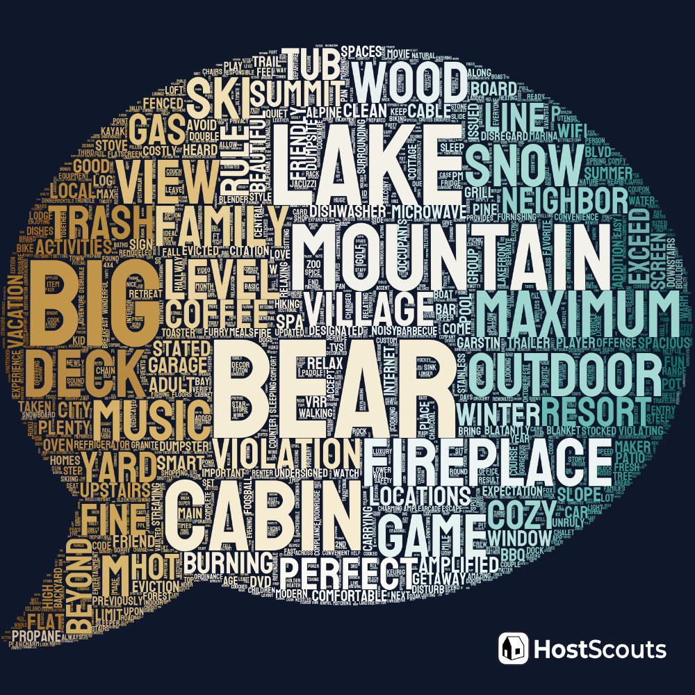 Word Cloud for Big Bear Lake, California Short Term Rentals