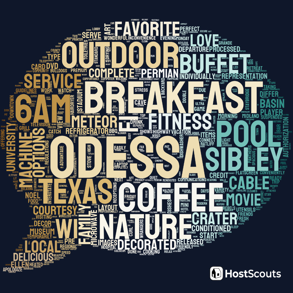 Word Cloud for Odessa, Texas Short Term Rentals
