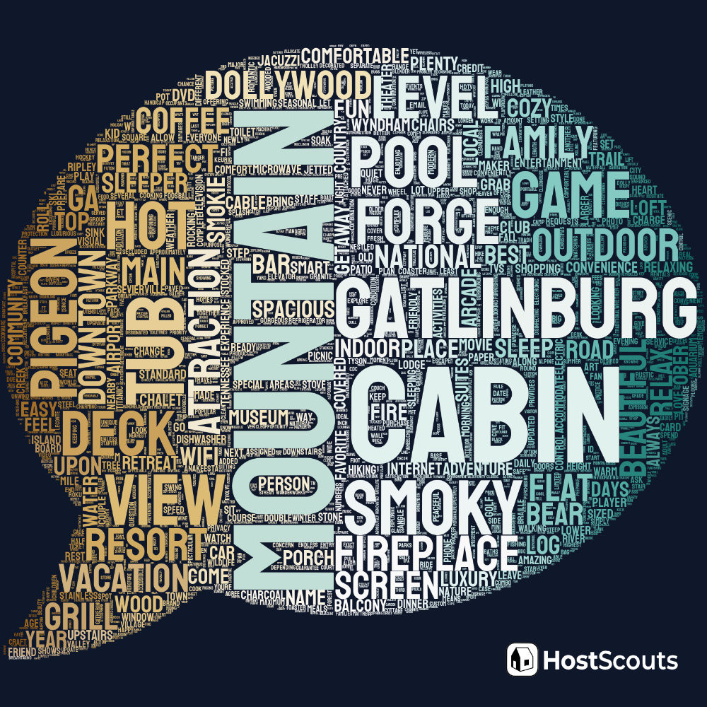 Word Cloud for Pigeon Forge, Tennessee Short Term Rentals