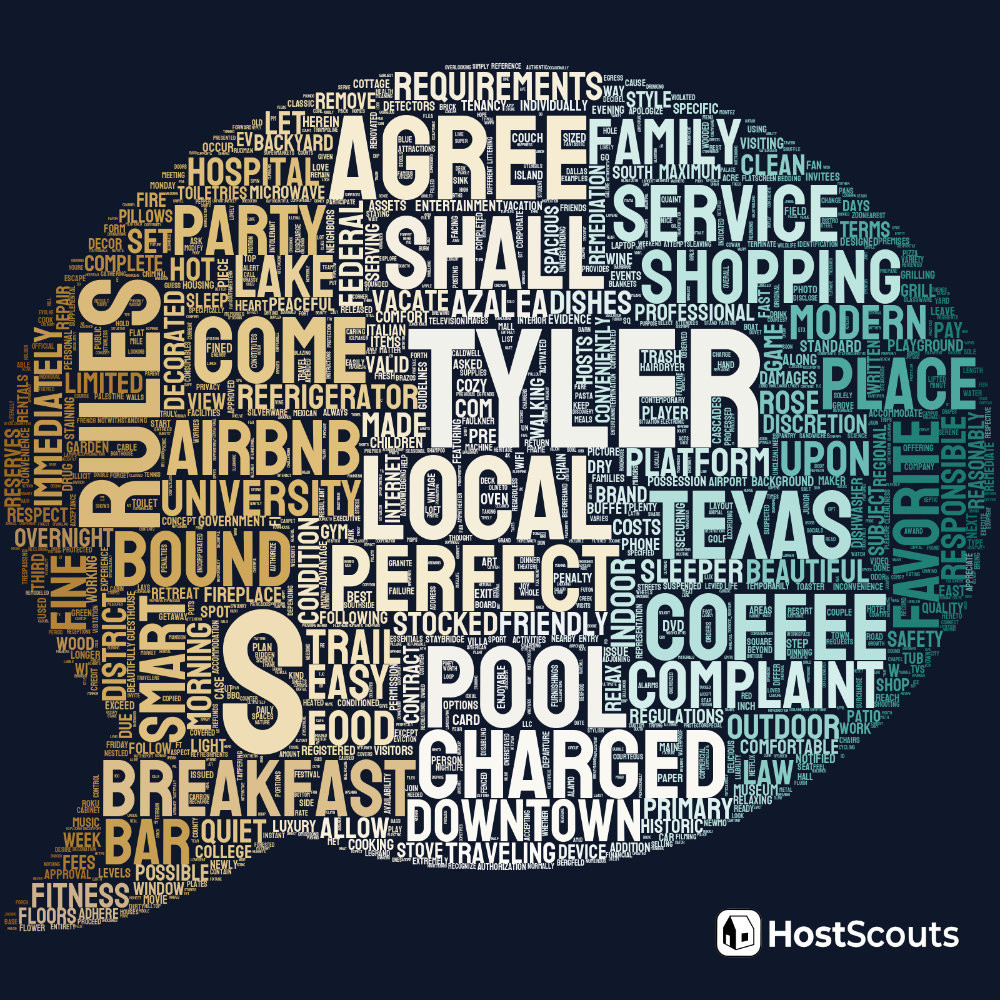Word Cloud for Tyler, Texas Short Term Rentals