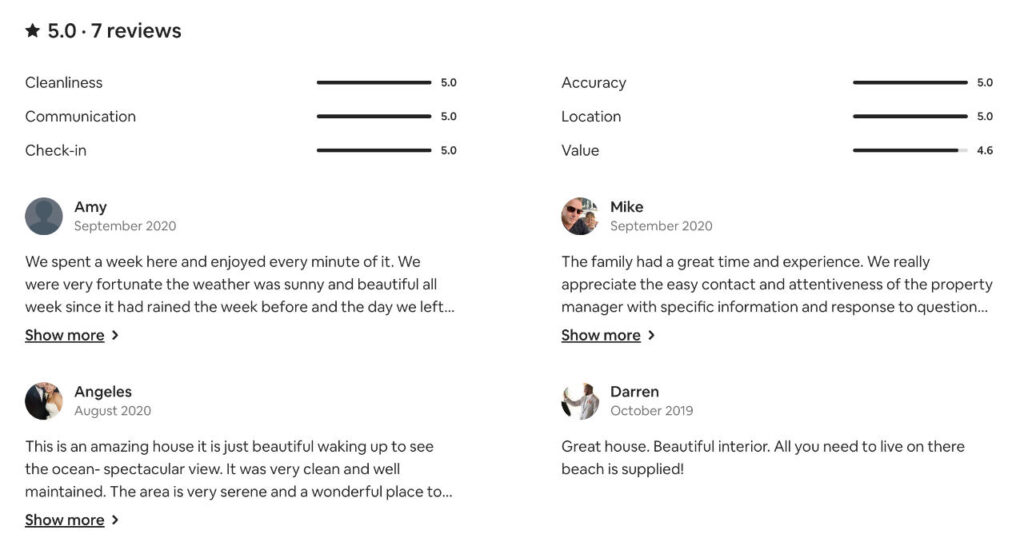 Snapshot of positive guest reviews, emphasizing guest satisfaction