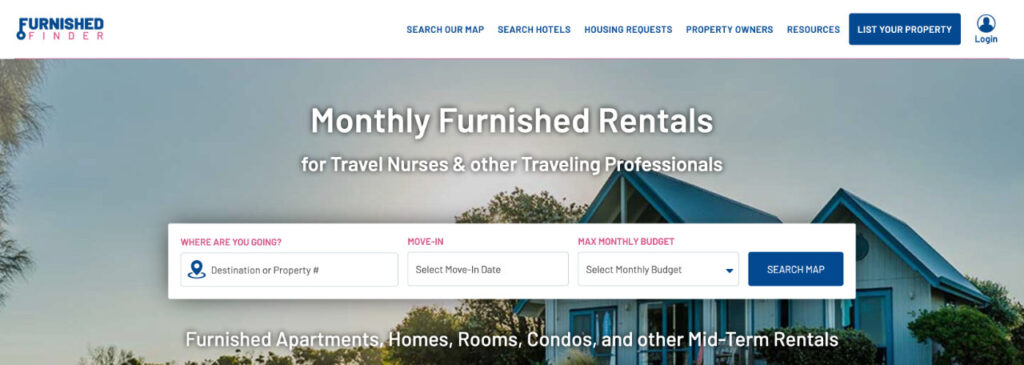 Furnished Finder caters to travel nurses and long-term stays.